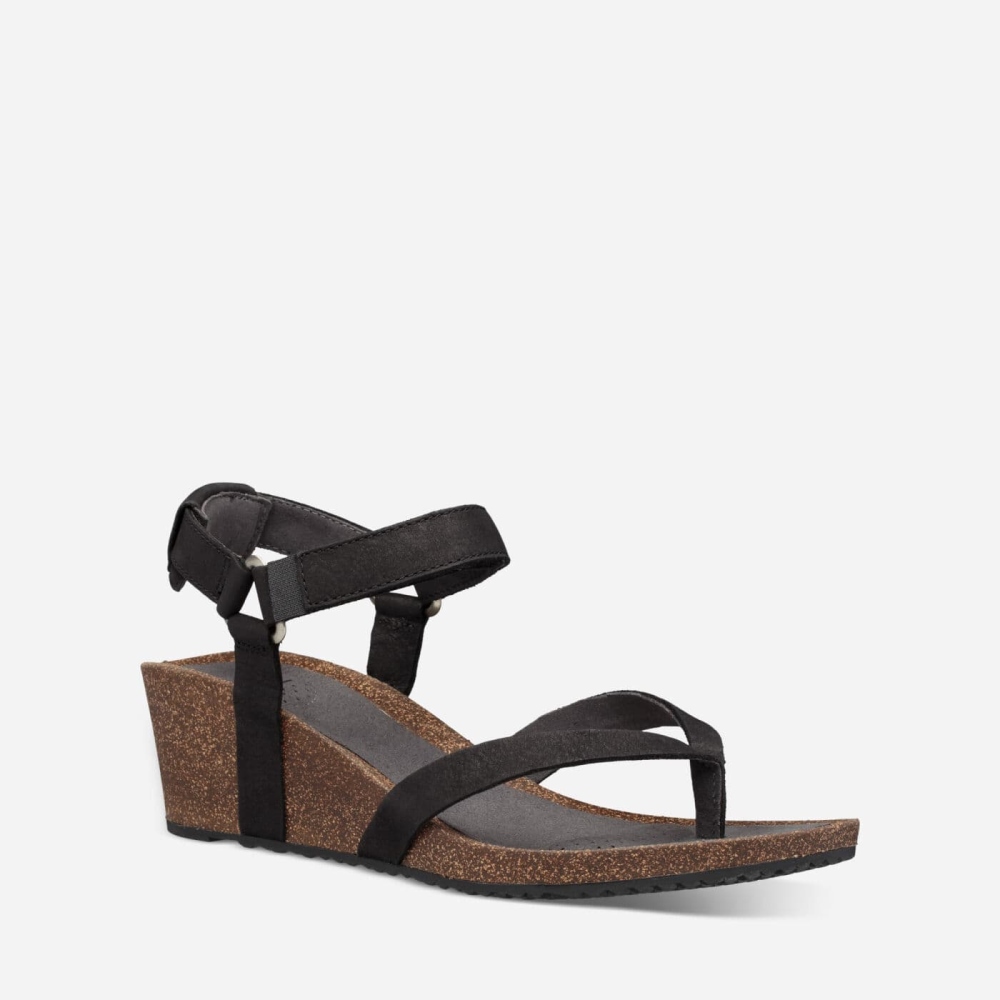 Dámské Sandály Na Klínku Teva Mahonia Wedge Thong Černé - CZ605615